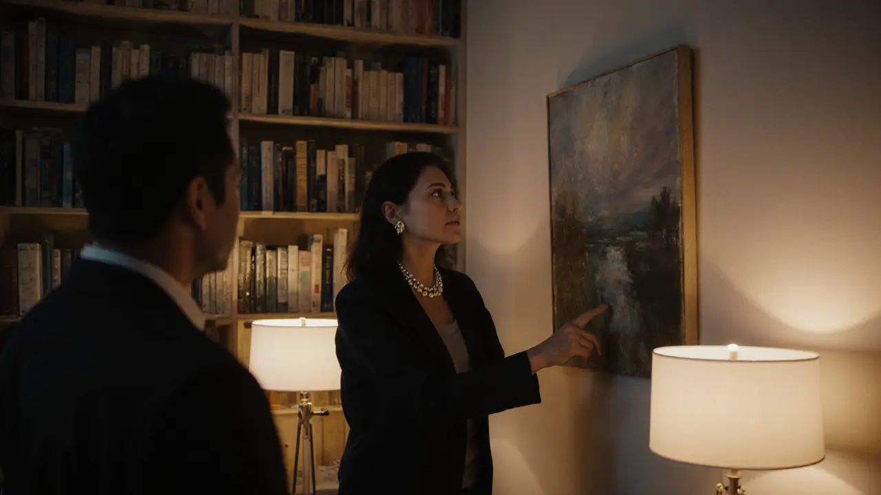 A woman and client viewing contemporary art in a quiet Alserkal Avenue gallery.