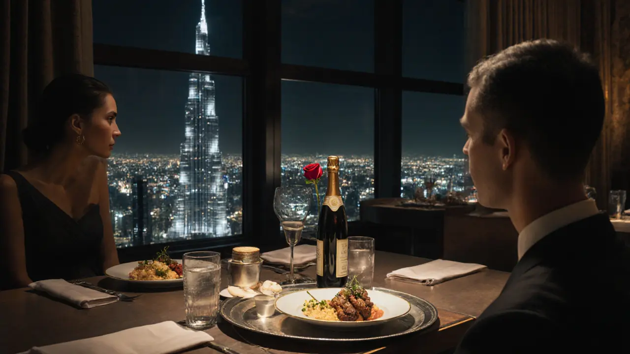 Midnight dining with fine Italian cuisine and a bottle of wine on a silver tray.