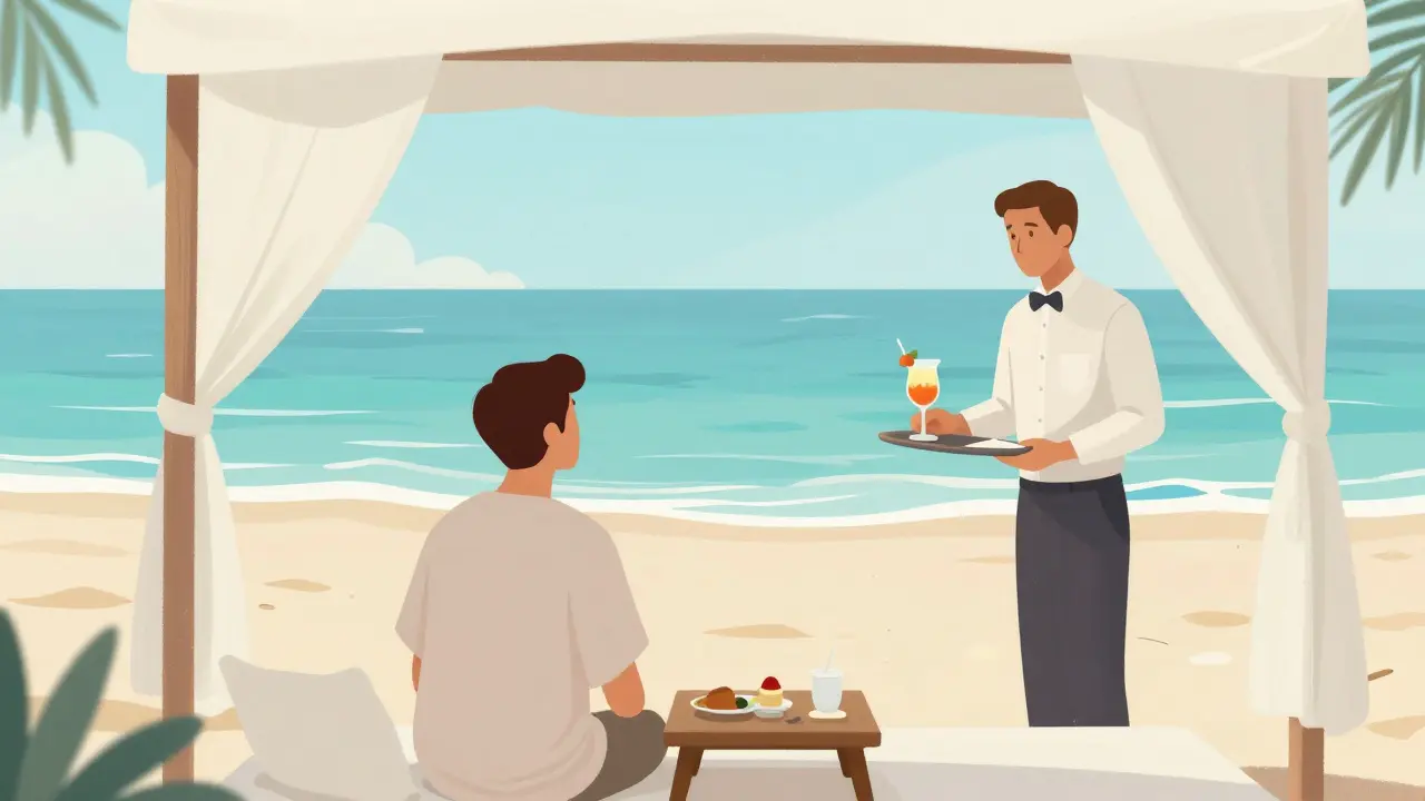 Cielo Beach Club private cabana with butler and ocean views